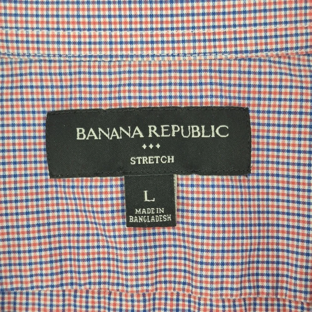 Banana Republic Men's Red Blue Gingham Check Short Sleeve Button Up Shirt‎ Sz L